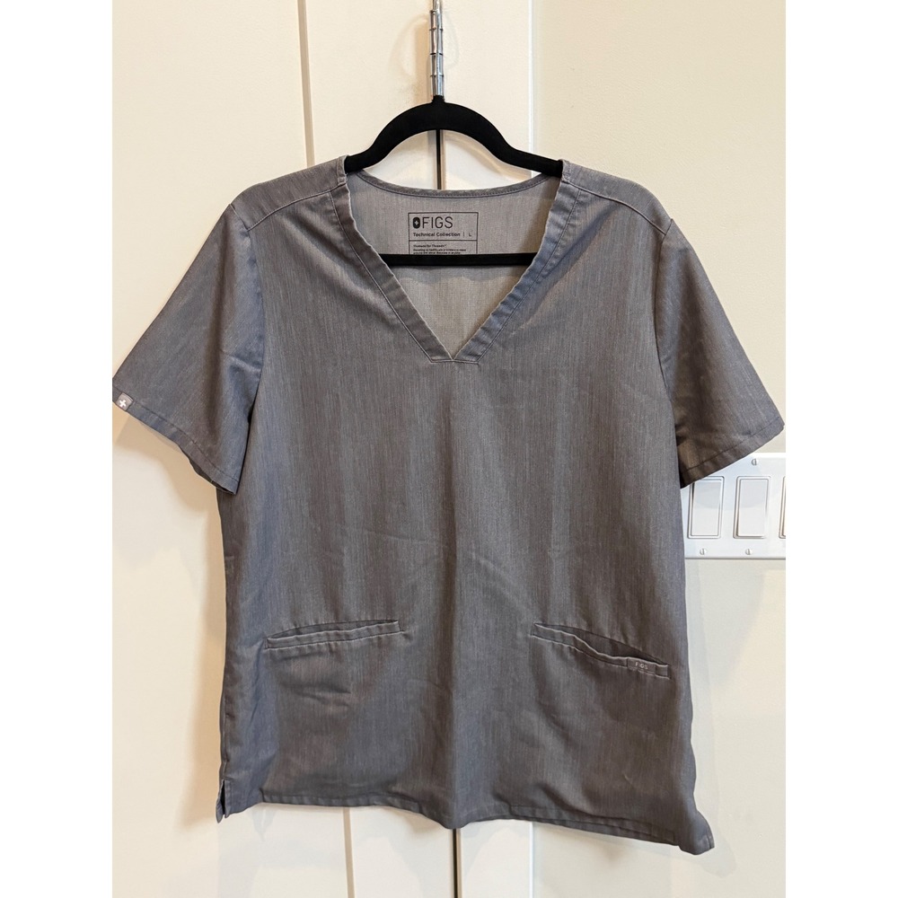 FIGS Technical Collection Heather Charcoal Grey V-Neck Scrub Top Womens Large L